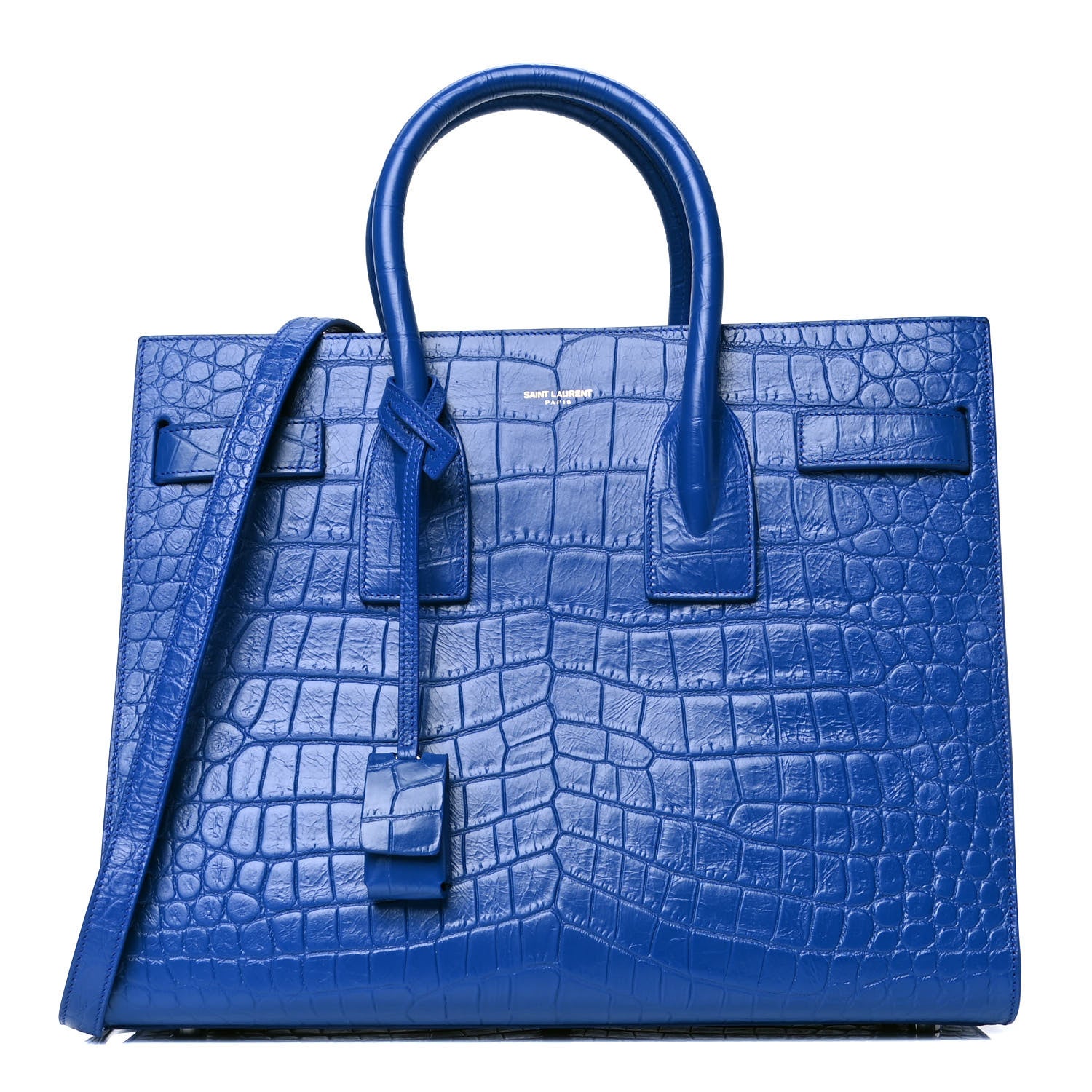 Saint Laurent Calfskin Crocodile Embossed Small Sac De Jour Royal Blue 1 of 8