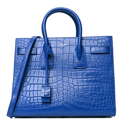 Saint Laurent Calfskin Crocodile Embossed Small Sac De Jour Royal Blue 1 of 8