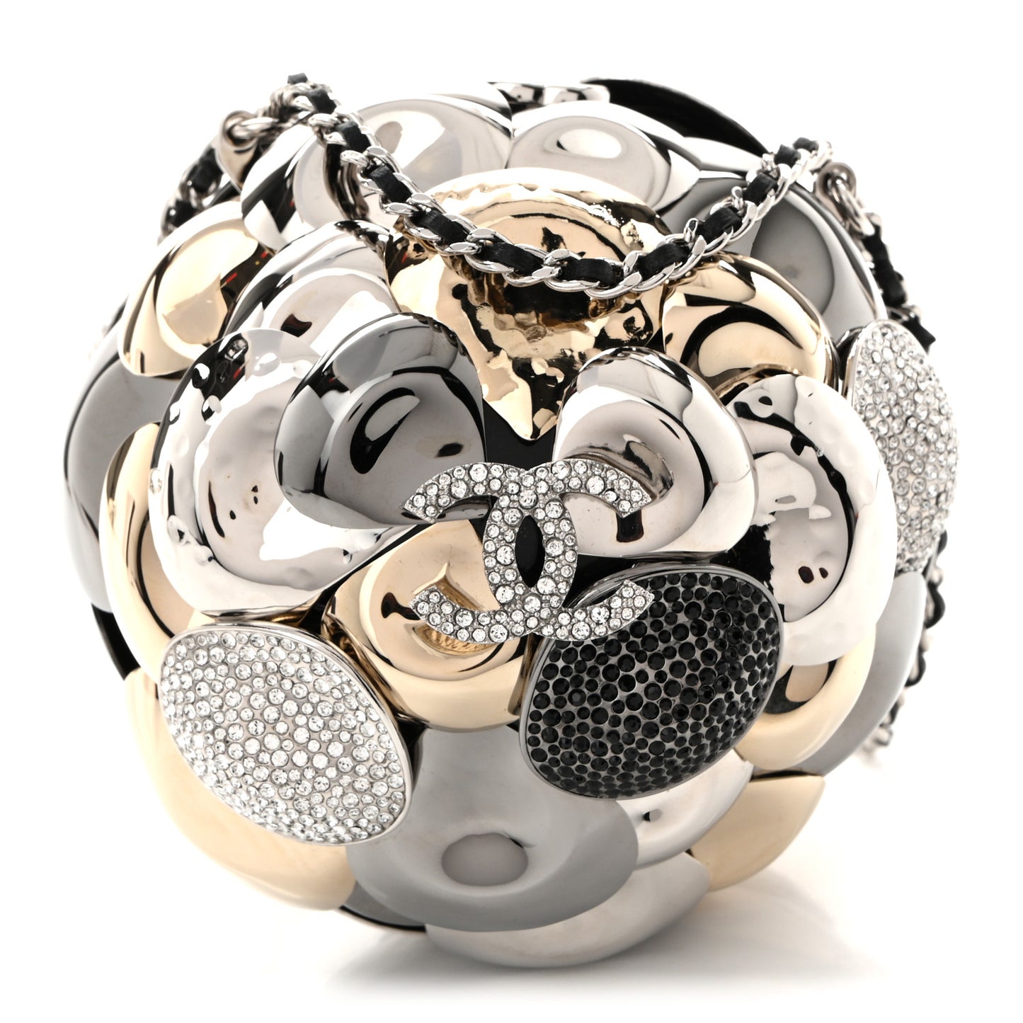 Metal Strass Crystal CC Camellia Minaudiere Clutch Gold Silver Black