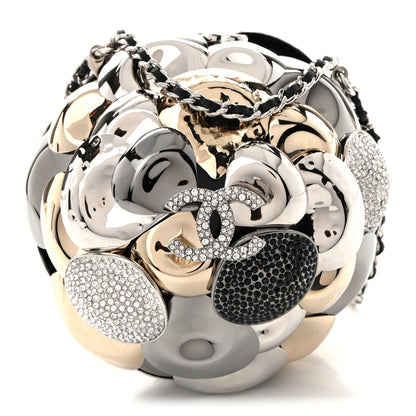 Chanel Metal Strass Crystal CC Camellia Minaudiere Clutch Gold Silver Black 4 of 12