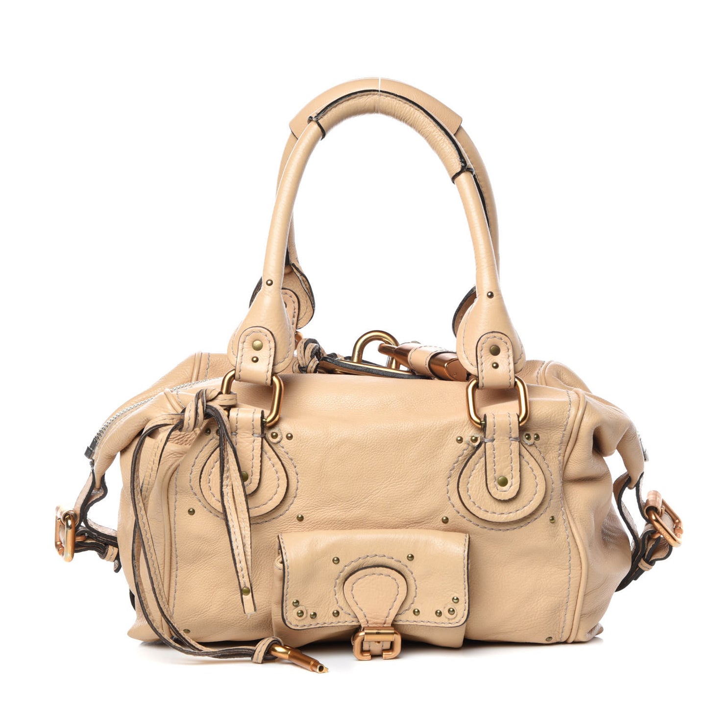 Leather Paddington Front Pocket Tote Beige