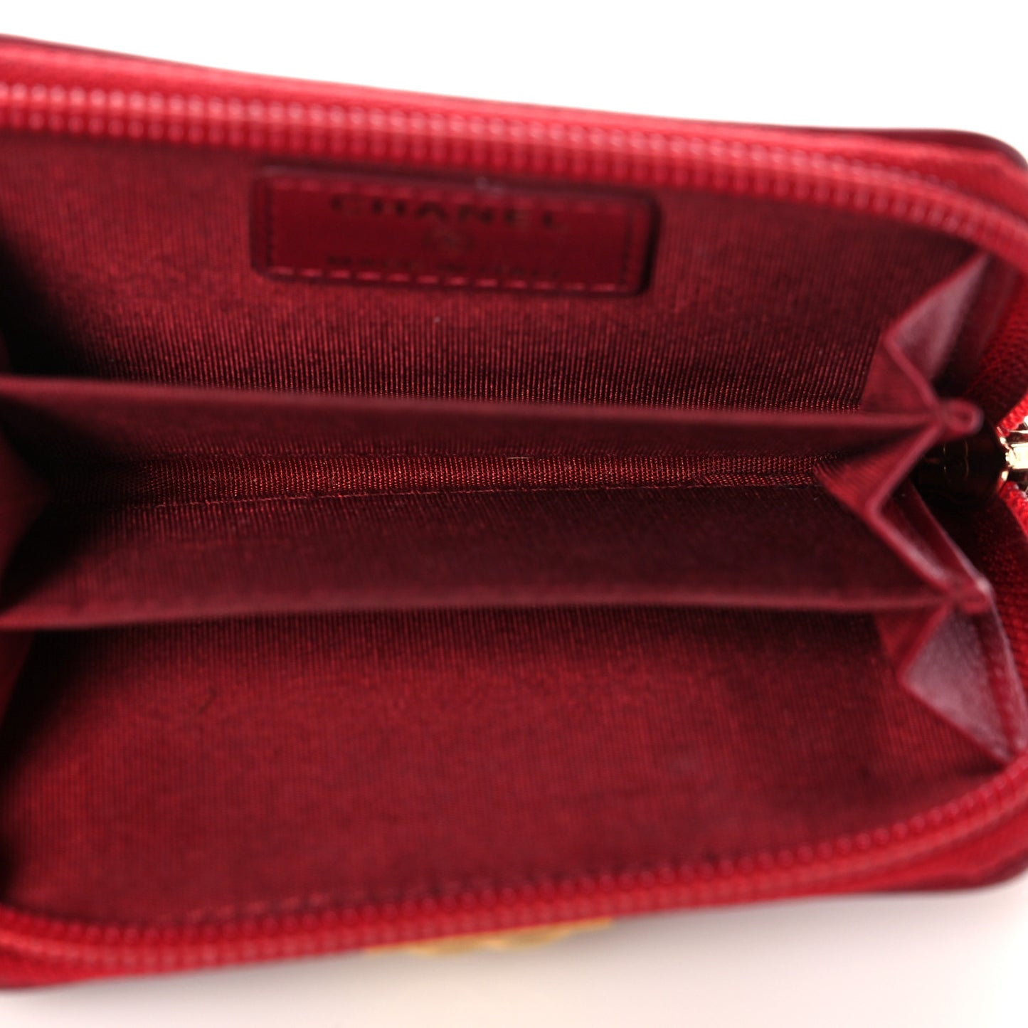 Lambskin Quilted Boy Zip Around Coin Purse Wallet Red