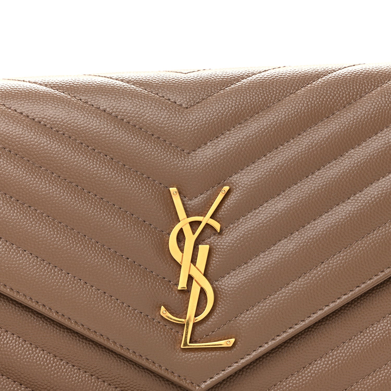 Saint Laurent Grain De Poudre Matelasse Chevron Monogram Cassandre Flap Pouch Taupe 8 of 10