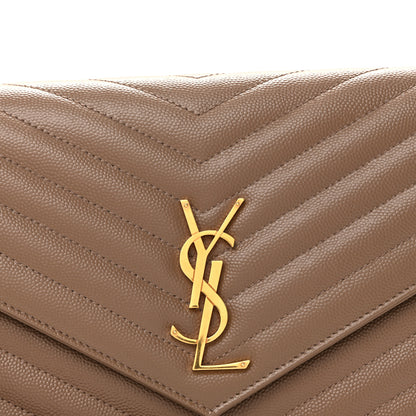 Saint Laurent Grain De Poudre Matelasse Chevron Monogram Cassandre Flap Pouch Taupe 8 of 10