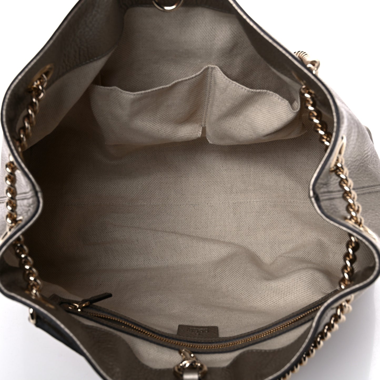 Metallic Pebbled Calfskin Medium Soho Chain Shoulder Bag Golden Beige