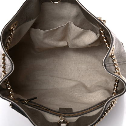 Gucci Metallic Pebbled Calfskin Medium Soho Chain Shoulder Bag Golden Beige 5 of 11