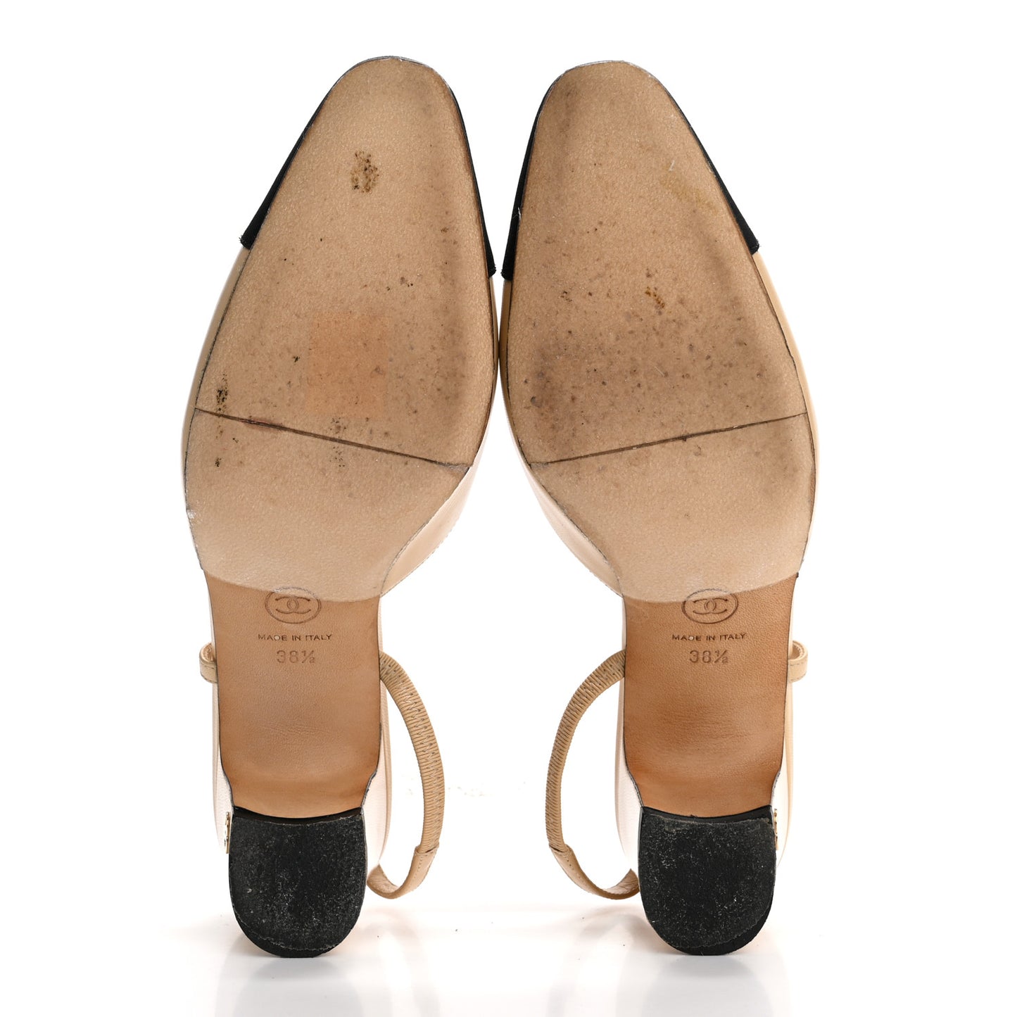 Goatskin Grosgrain Cap Toe CC Slingback Pumps 38.5 Beige Black