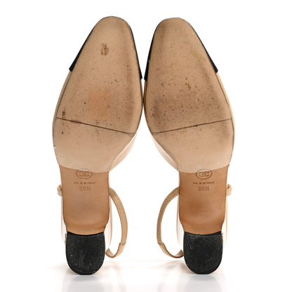 Chanel Goatskin Grosgrain Cap Toe CC Slingback Pumps 38.5 Beige Black 6 of 13