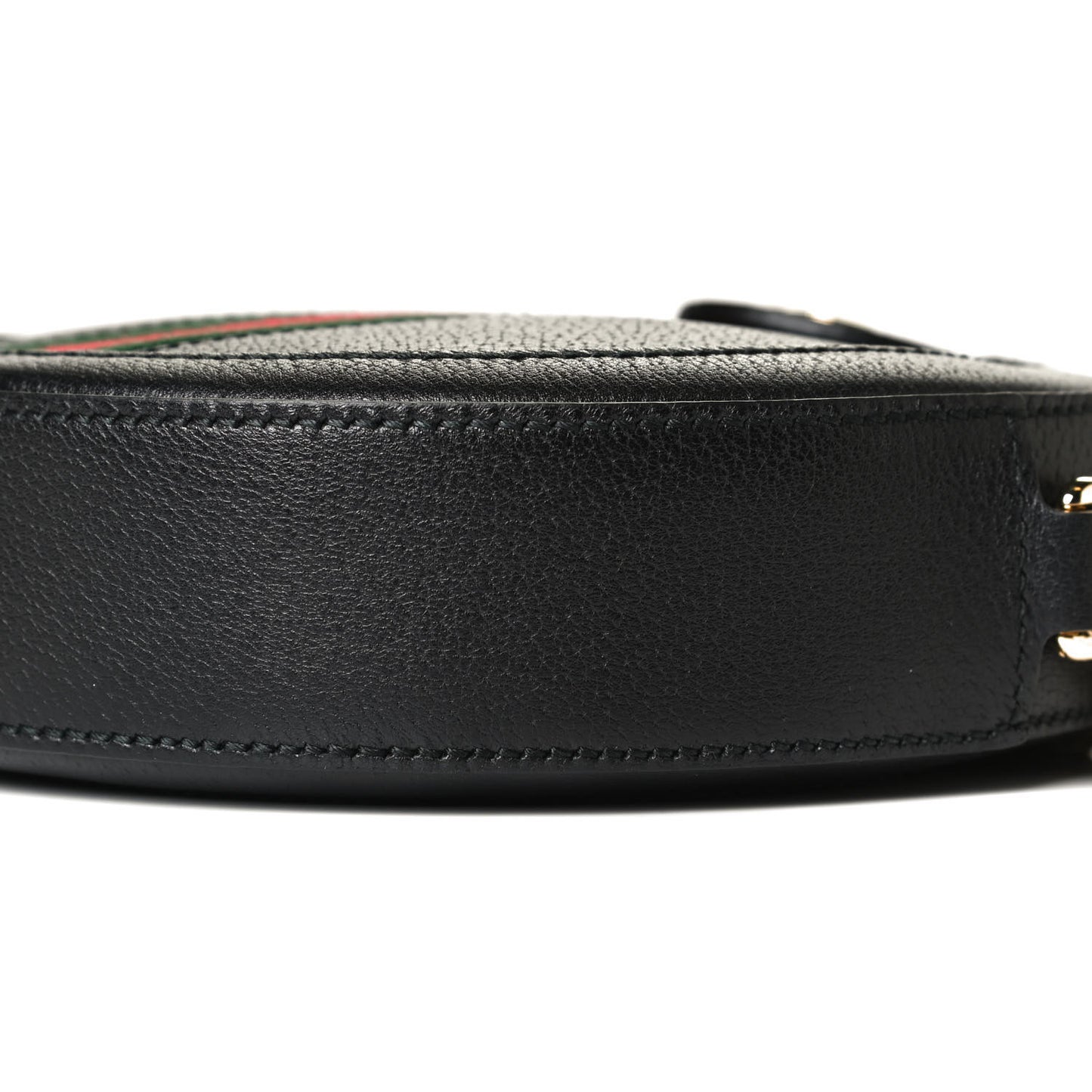 Grained Calfskin Web Mini Ophidia Round Shoulder Bag Black