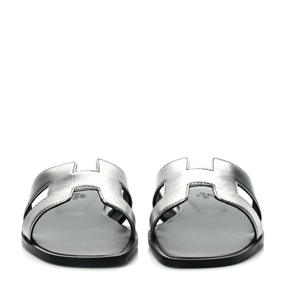 Hermes Metallic Nappa Oran Sandals 38 Gris Argente 2 of 9