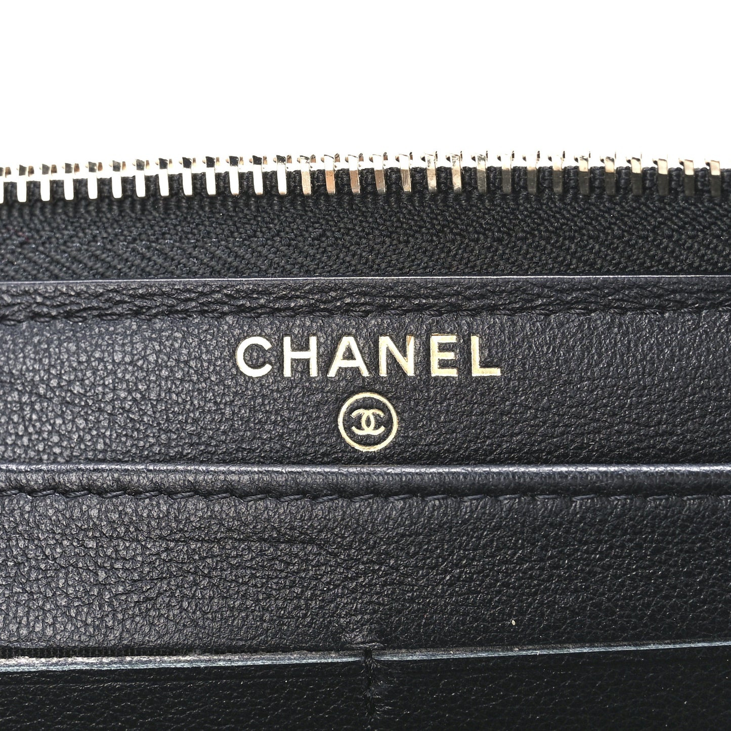 Calfskin Crocodile Embossed Mademoiselle Gabrielle Zip Wallet Black Gold