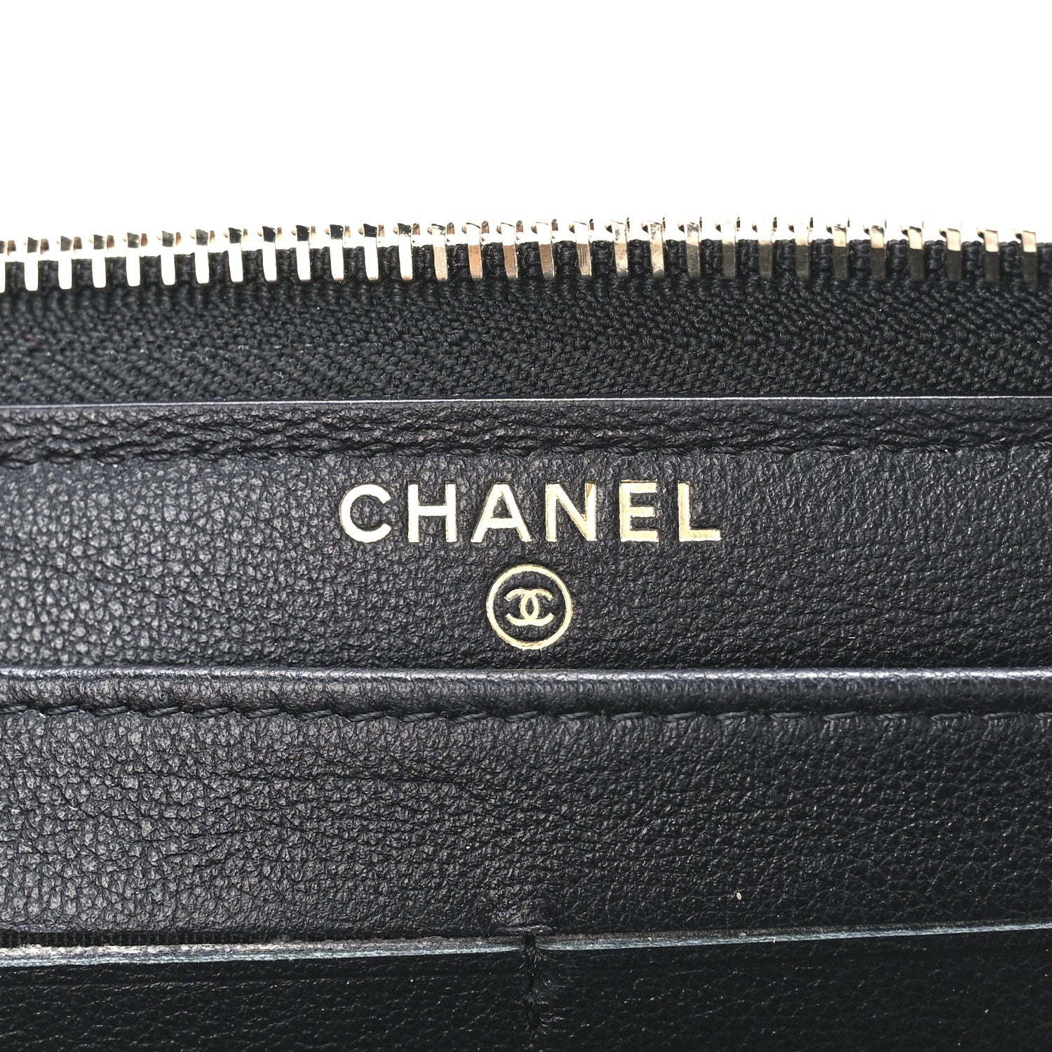 Chanel Calfskin Crocodile Embossed Mademoiselle Gabrielle Zip Wallet Black Gold 6 of 12