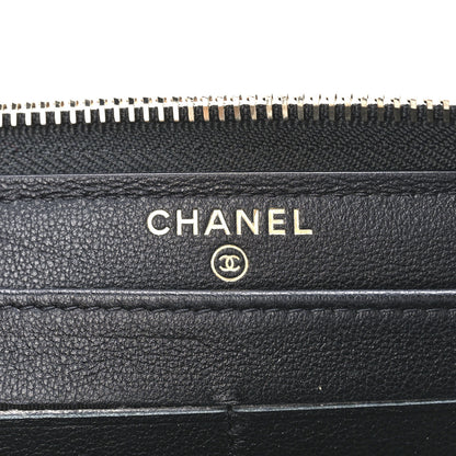 Chanel Calfskin Crocodile Embossed Mademoiselle Gabrielle Zip Wallet Black Gold 6 of 12