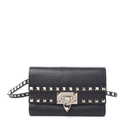 Valentino Garavani Grainy Calfskin Rockstud Double Flap Belt Bag Black 1 of 8