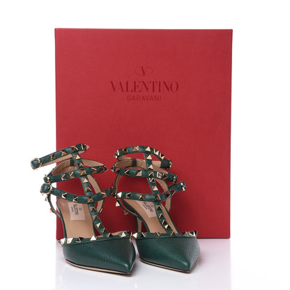 Valentino Garavani Pebbled Calfskin Rockstud Ankle Strap 65mm Pumps 36 English Green 8 of 8