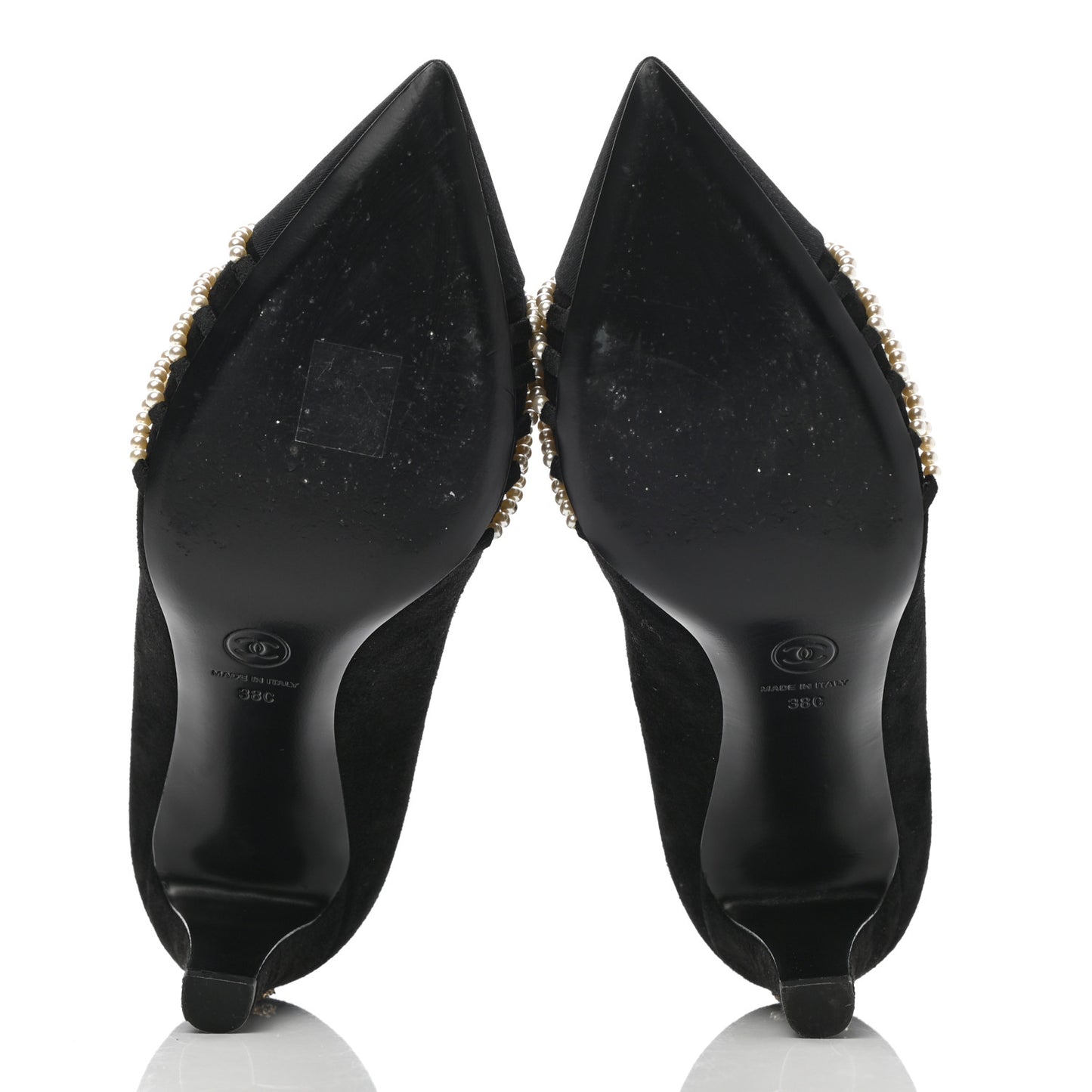 Suede Pearl Grosgrain Pumps 38 Black