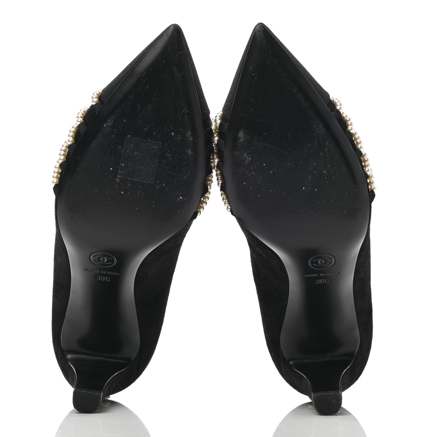 Chanel Suede Pearl Grosgrain Pumps 38 Black 5 of 10