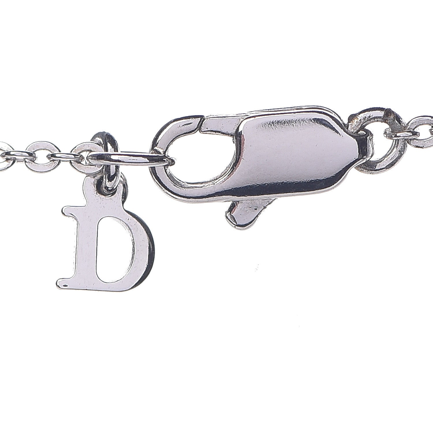 Christian Dior Crystal Pearl Dior Logo Necklace Silver 468223
