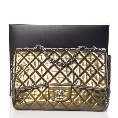 Chanel Metallic Patent Quilted Jumbo Single Flap Green 11 of 11