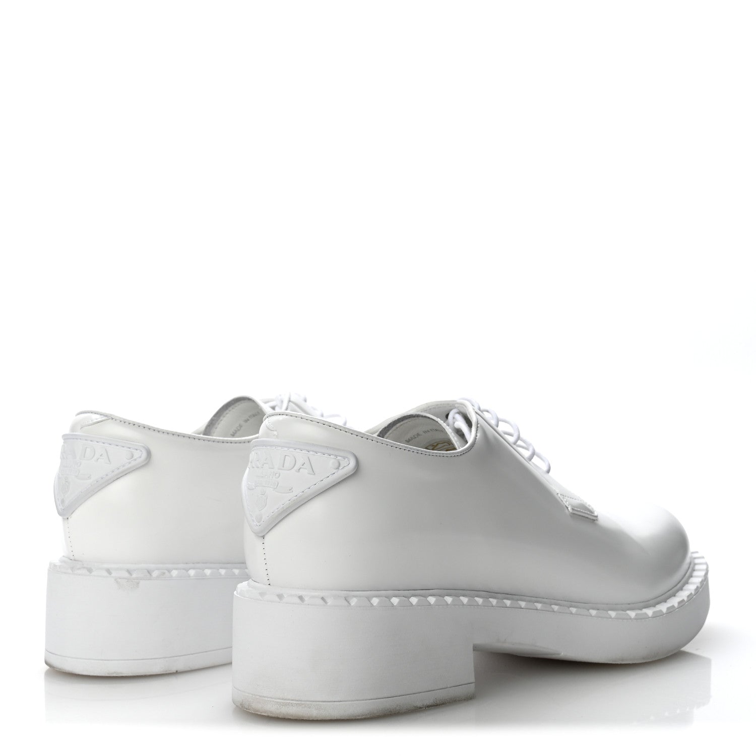 Prada Spazzolato Calzature Donna Triangle Logo 50mm Derby Loafers 38.5 White 38.5 White 5 of 10
