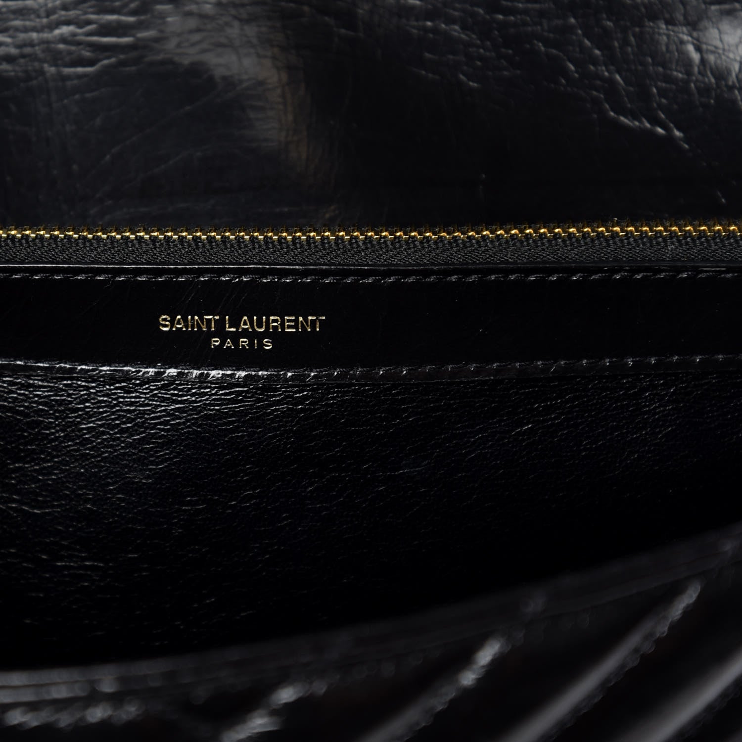 Saint Laurent Cracked Shiny Calfskin Matelasse Chevron Monogram Large College Satchel Black 8 of 12