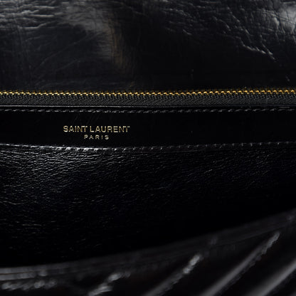 Saint Laurent Cracked Shiny Calfskin Matelasse Chevron Monogram Large College Satchel Black 8 of 12