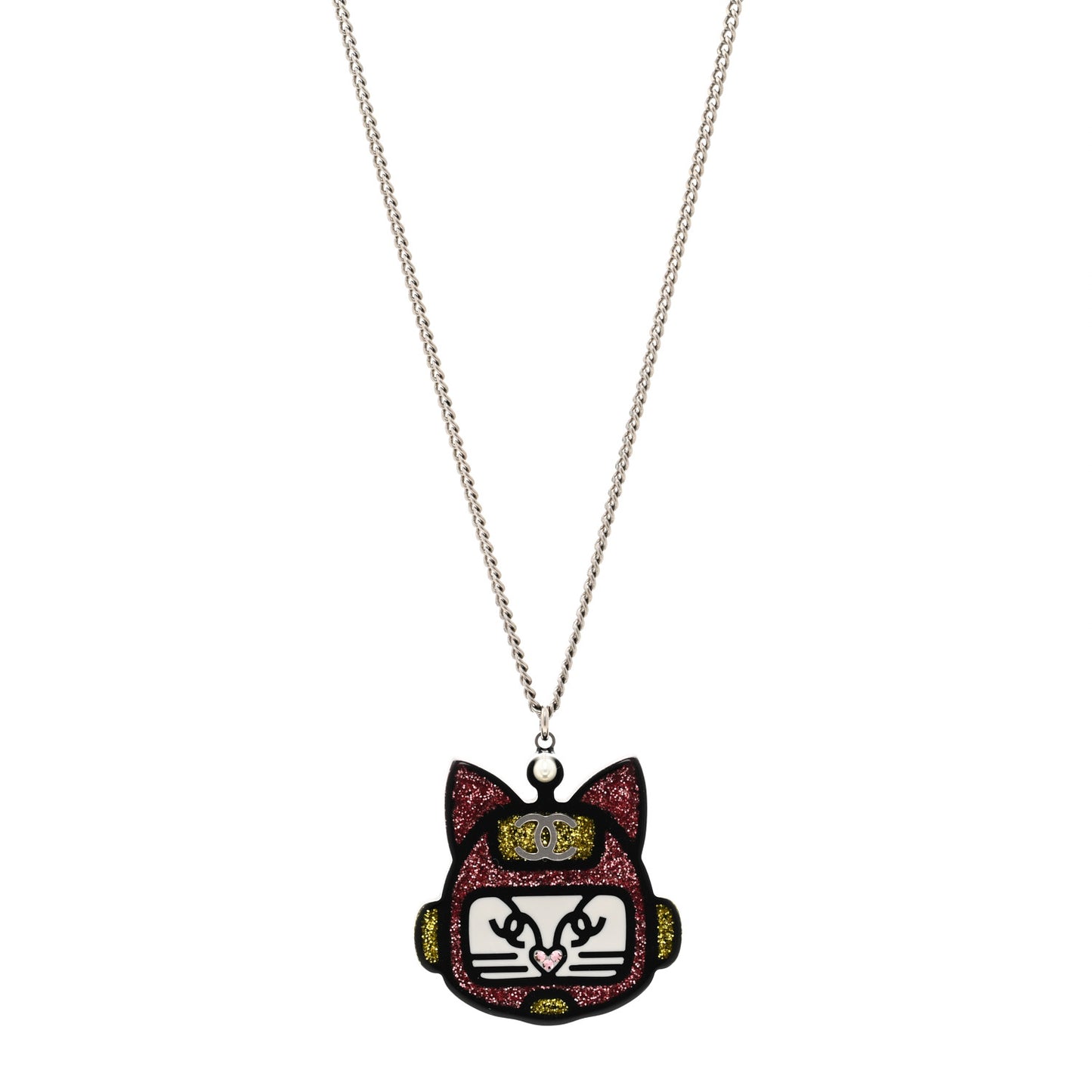 Resin Emoji Robot Cat Pendant Necklace Black Pink Yellow