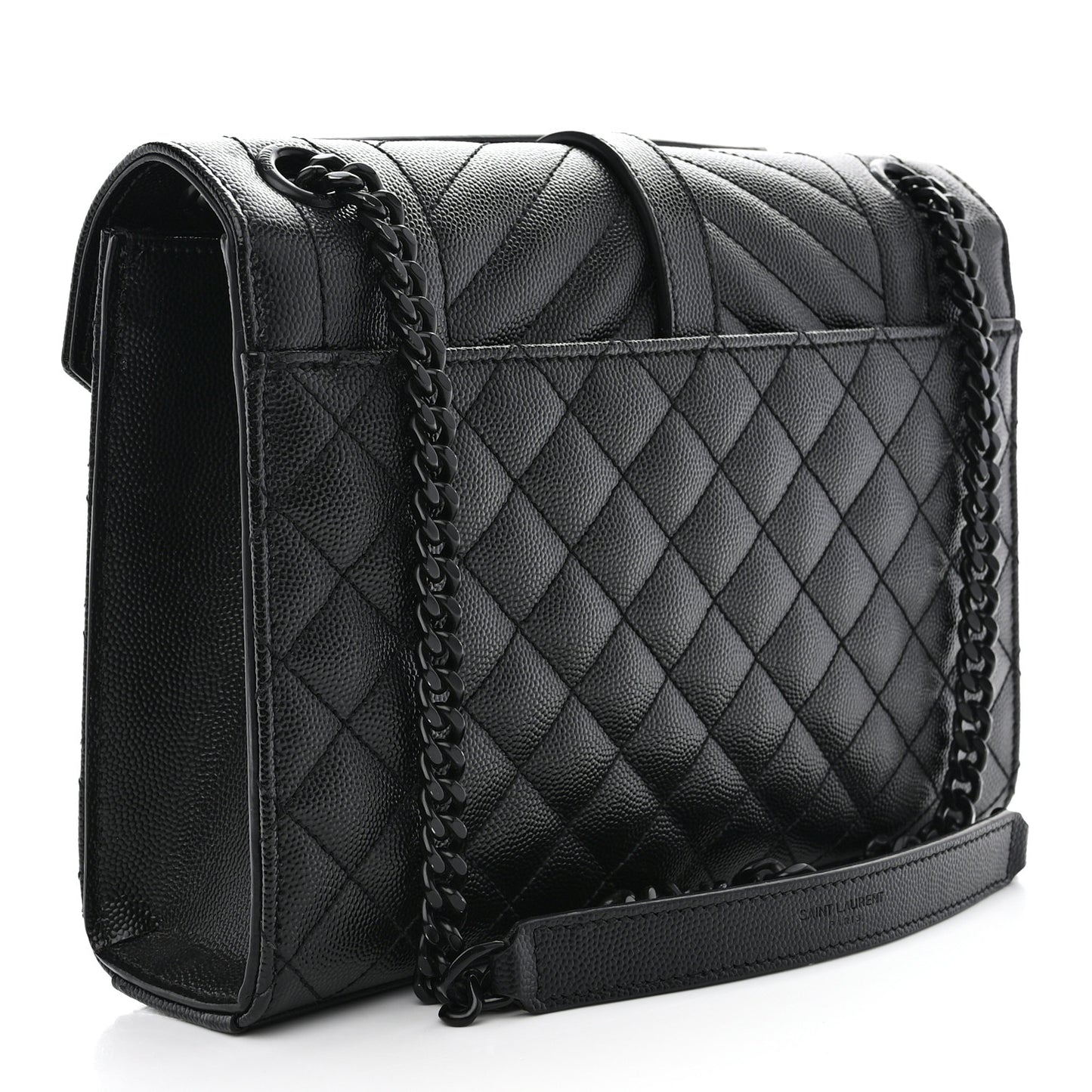 SAINT LAURENT Grain De Poudre Textured Mixed Matelasse Triquilt Medium Monogram Monochrome Satchel Black