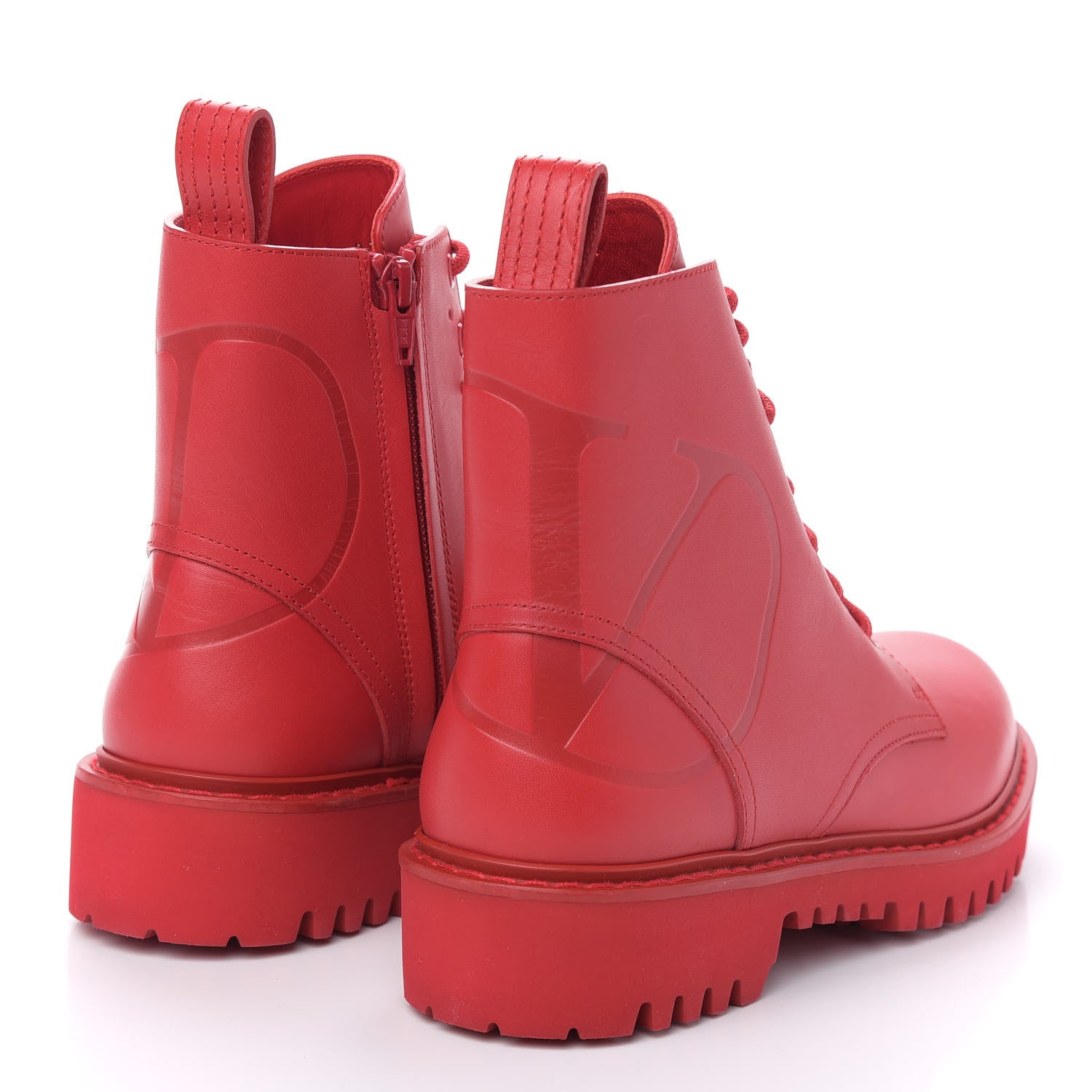Valentino Garavani Calfskin Womens VLOGO 35mm Combat Boots 37 Rouge Pur 4 of 9