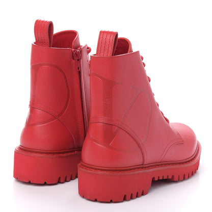 Valentino Garavani Calfskin Womens VLOGO 35mm Combat Boots 37 Rouge Pur 4 of 9