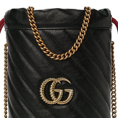 Gucci Vintage Effect Calfskin Matelasse Diagonal Mini Torchon GG Marmont 2.0 Bucket Bag Black Romantic Cherry 7 of 10