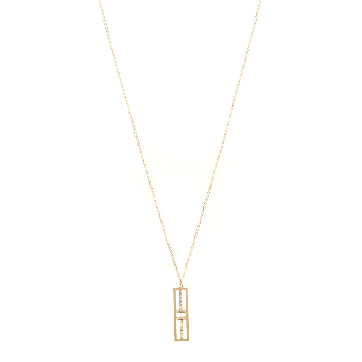 18K Yellow Gold Diamond Tiffany T Two Open Vertical Bar Pendant Necklace