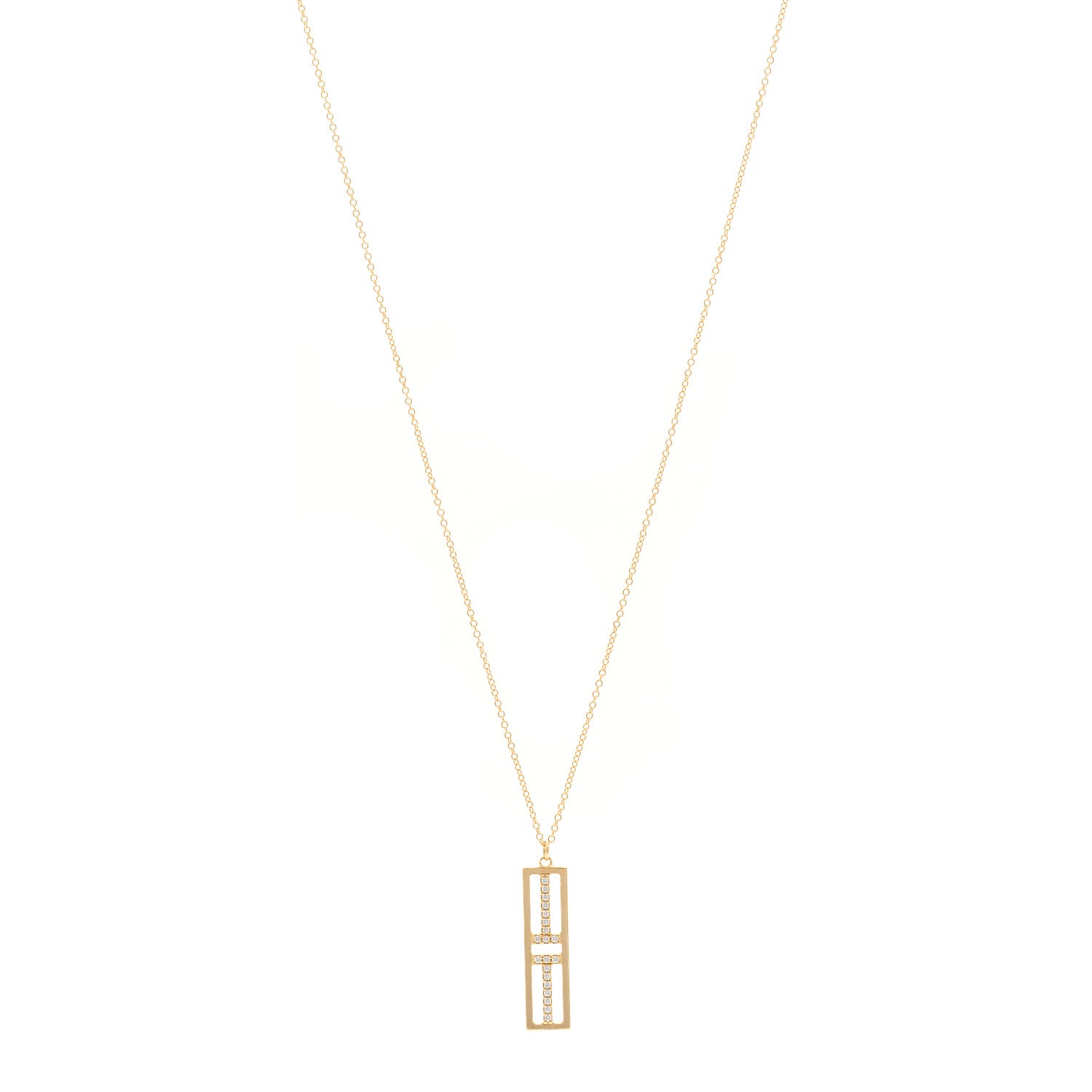 Tiffany 18K Yellow Gold Diamond Tiffany T Two Open Vertical Bar Pendant Necklace 1 of 4