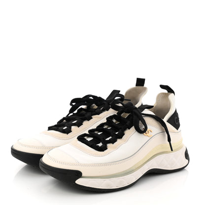 Chanel Velvet Calfskin Mixed Fibers CC Sneakers 39.5 Ivory Black 3 of 9