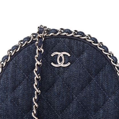 Chanel Denim Quilted Round Clutch With Chain Blue 10 of 11