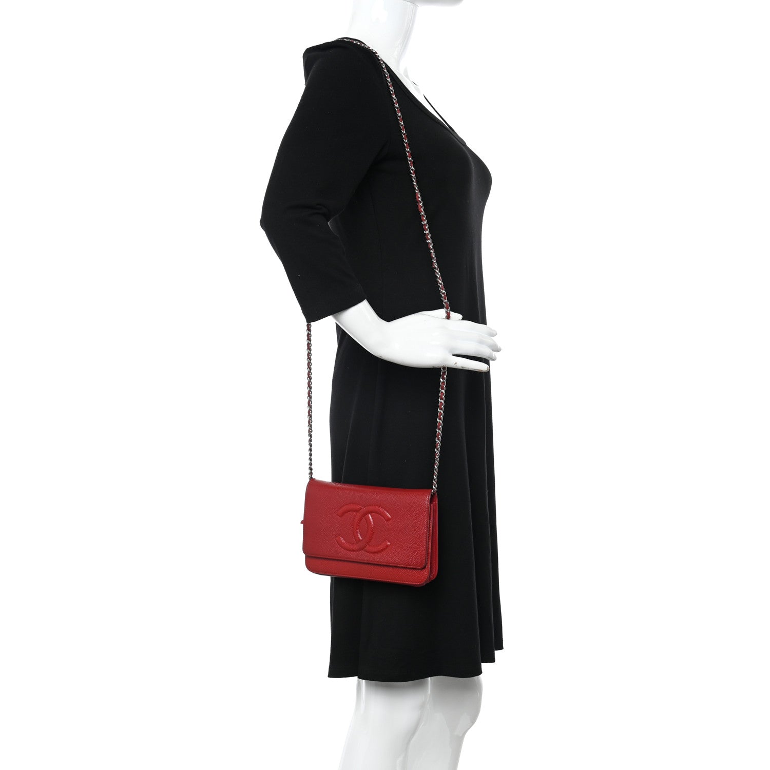 Chanel Caviar Timeless CC Wallet on Chain WOC Red 2 of 11