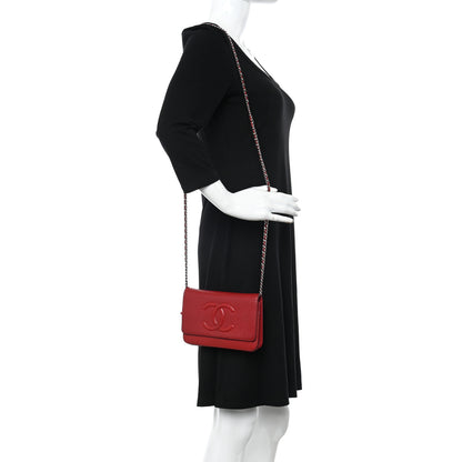Chanel Caviar Timeless CC Wallet on Chain WOC Red 2 of 11
