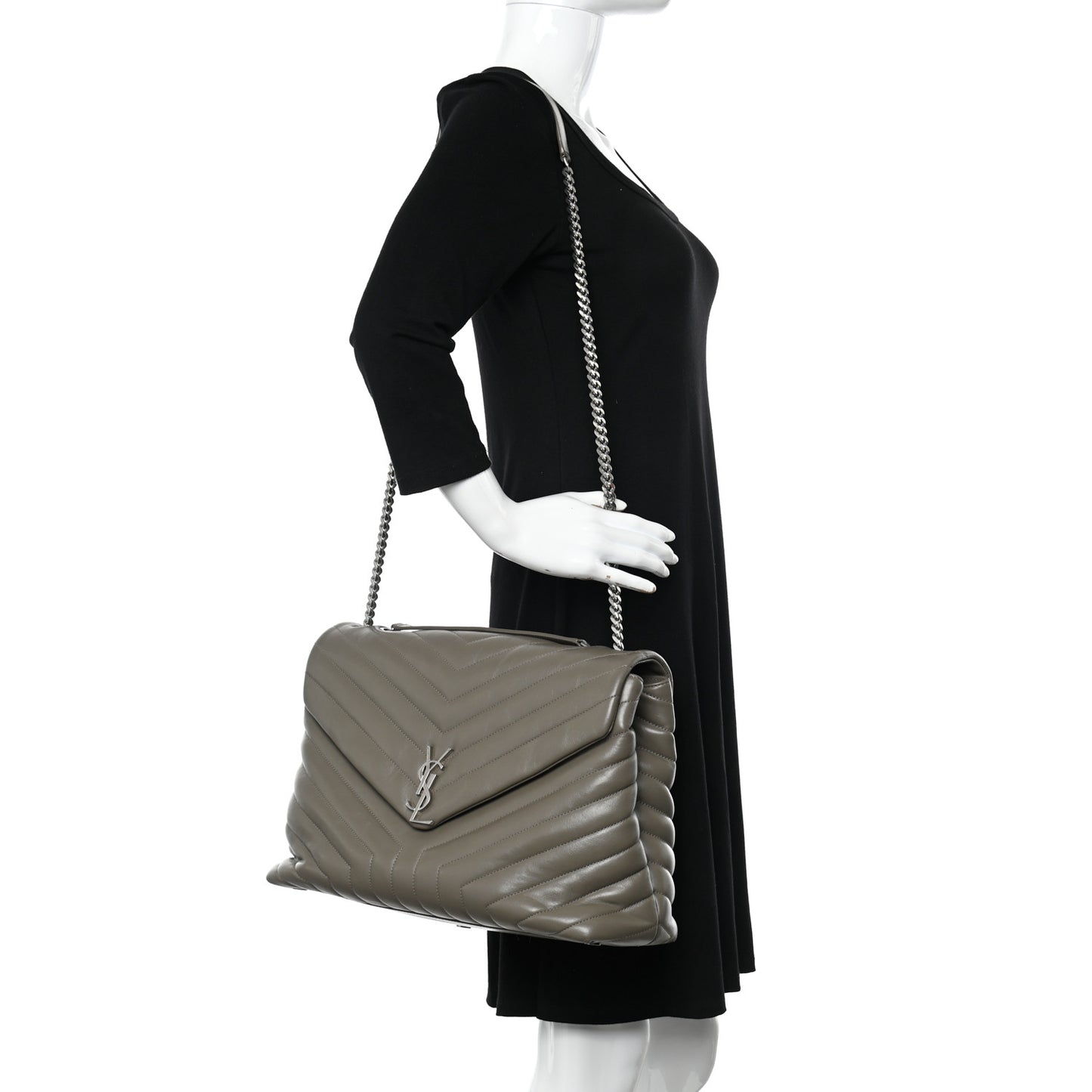 Calfskin Y Quilted Monogram Large Loulou Chain Satchel Storm