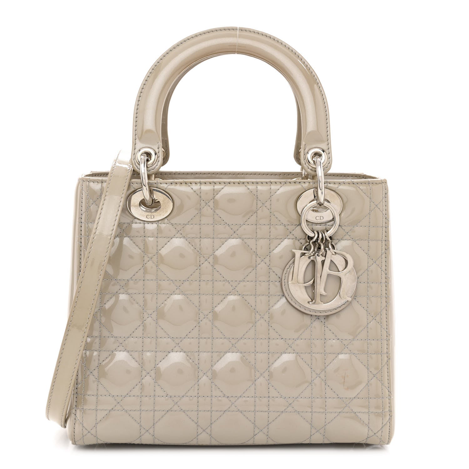 Christian Dior Pearlized Patent Cannage Medium Lady Dior Grey 1 of 12