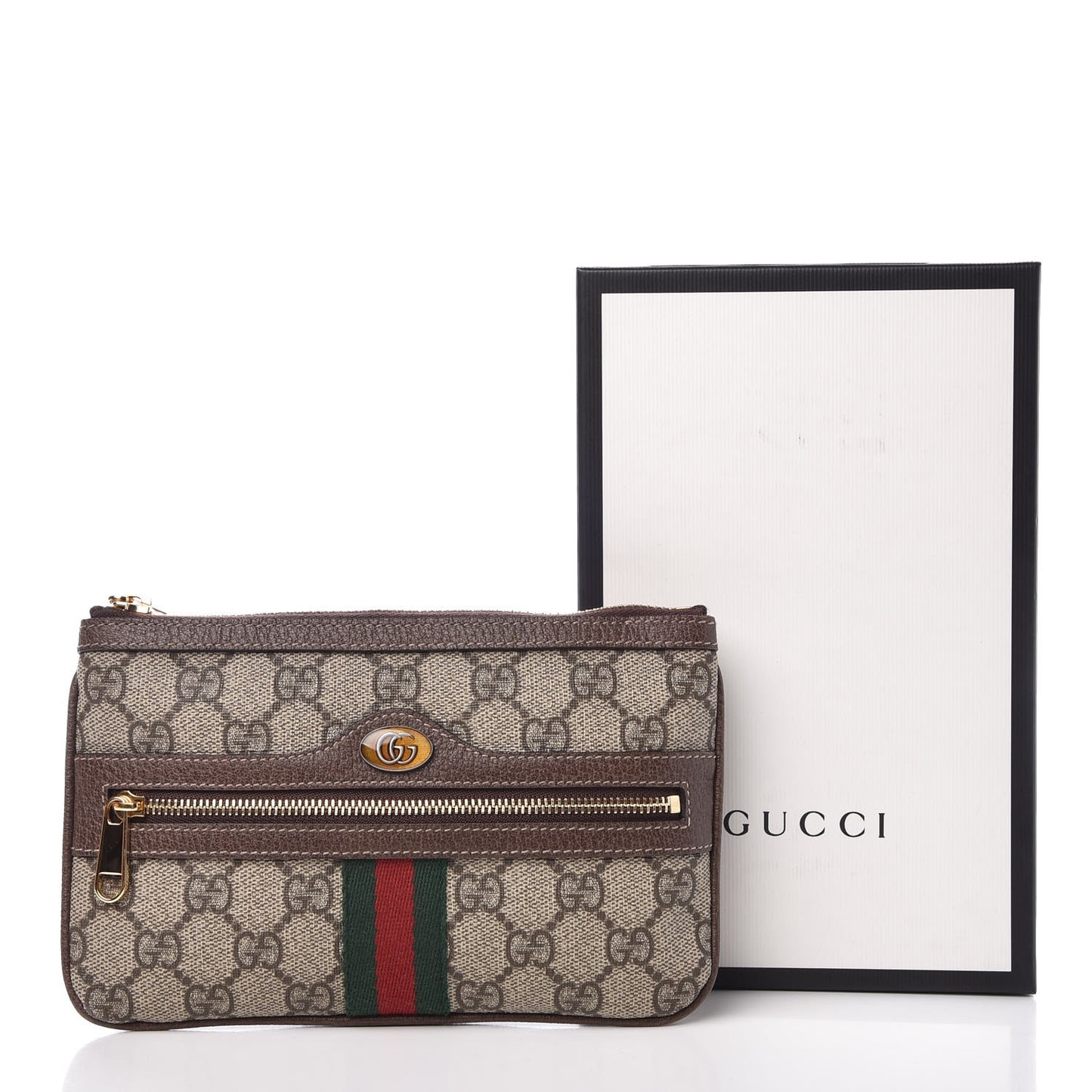 GG Supreme Monogram Web Small Ophidia Pouch Clutch Beige New Acero