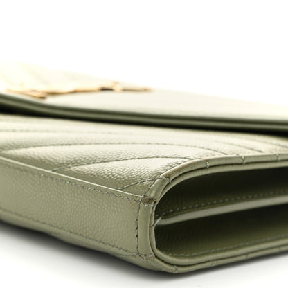 Saint Laurent Grain De Poudre Matelasse Chevron Monogram Chain Wallet Pistachio 11 of 16
