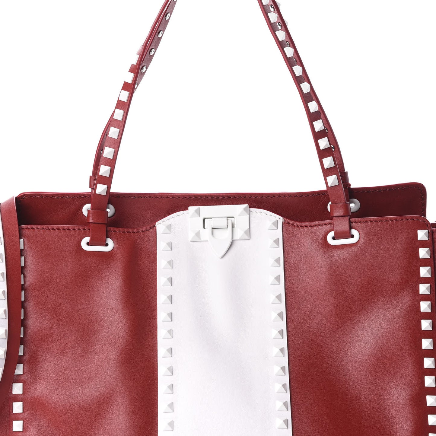 Vitello Colorblock Free Rockstud Tote Rosso Valentino White