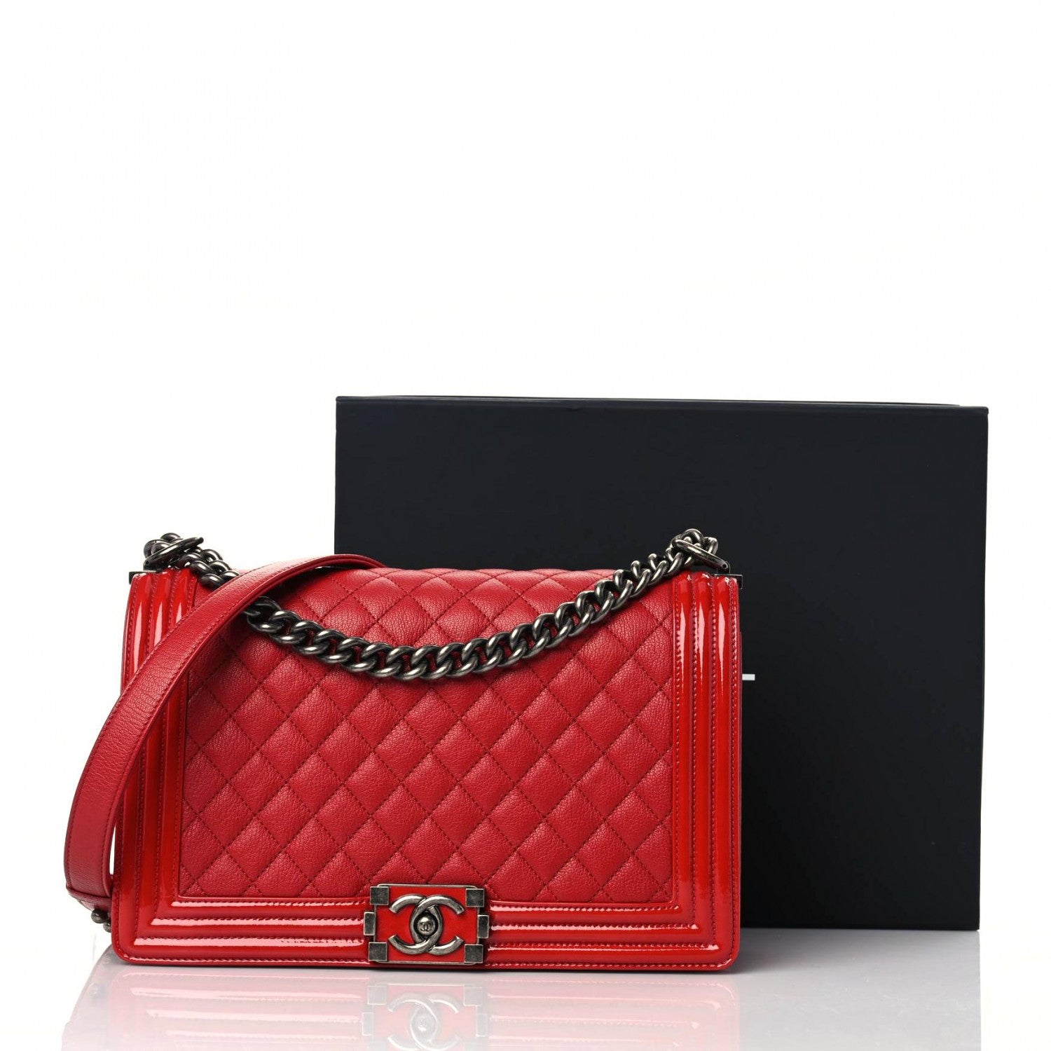 Chanel Patent Goatskin Quilted New Medium Boy Flap Red 3 of 11