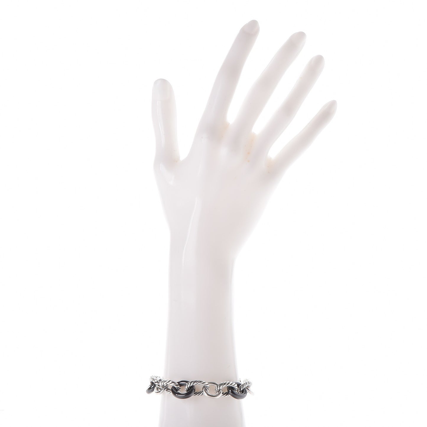 Sterling Silver Ceramic 13mm Large Oval Link Bracelet Black