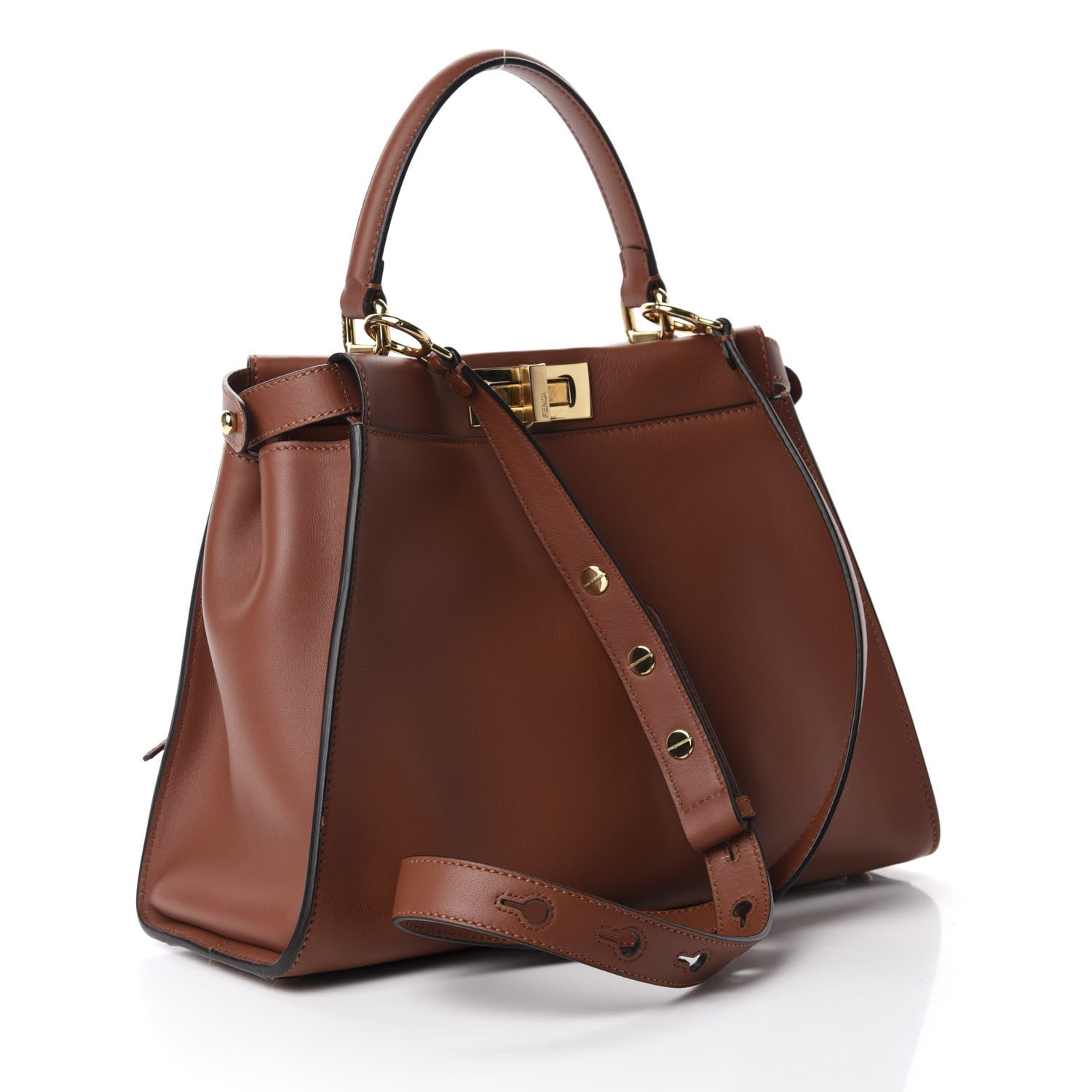 Fendi Vitello Seta Shiny Nappa Medium 3 Pocket Peekaboo Iconic Satchel Rust 4 of 12