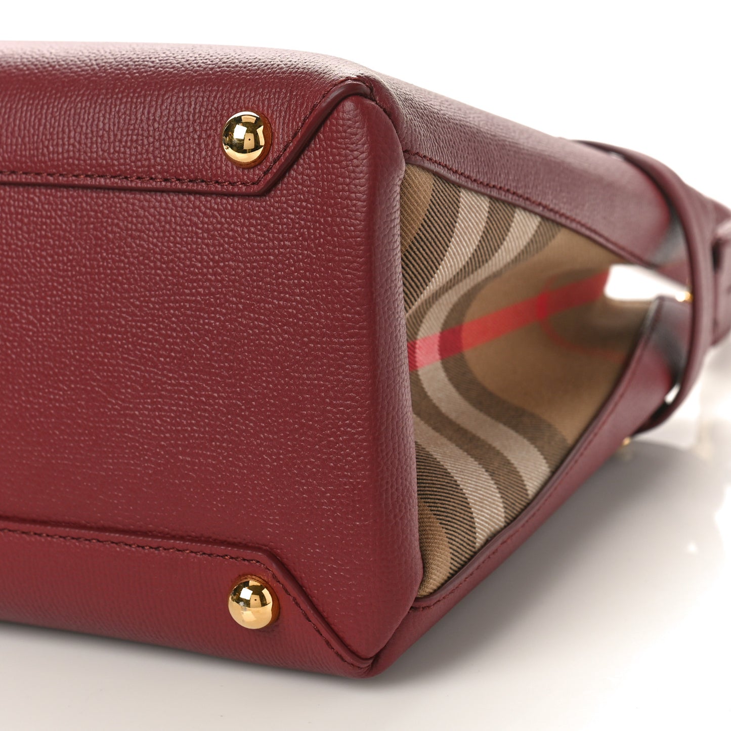 Grainy Calfskin House Check Small Banner Tote Mahogany Red