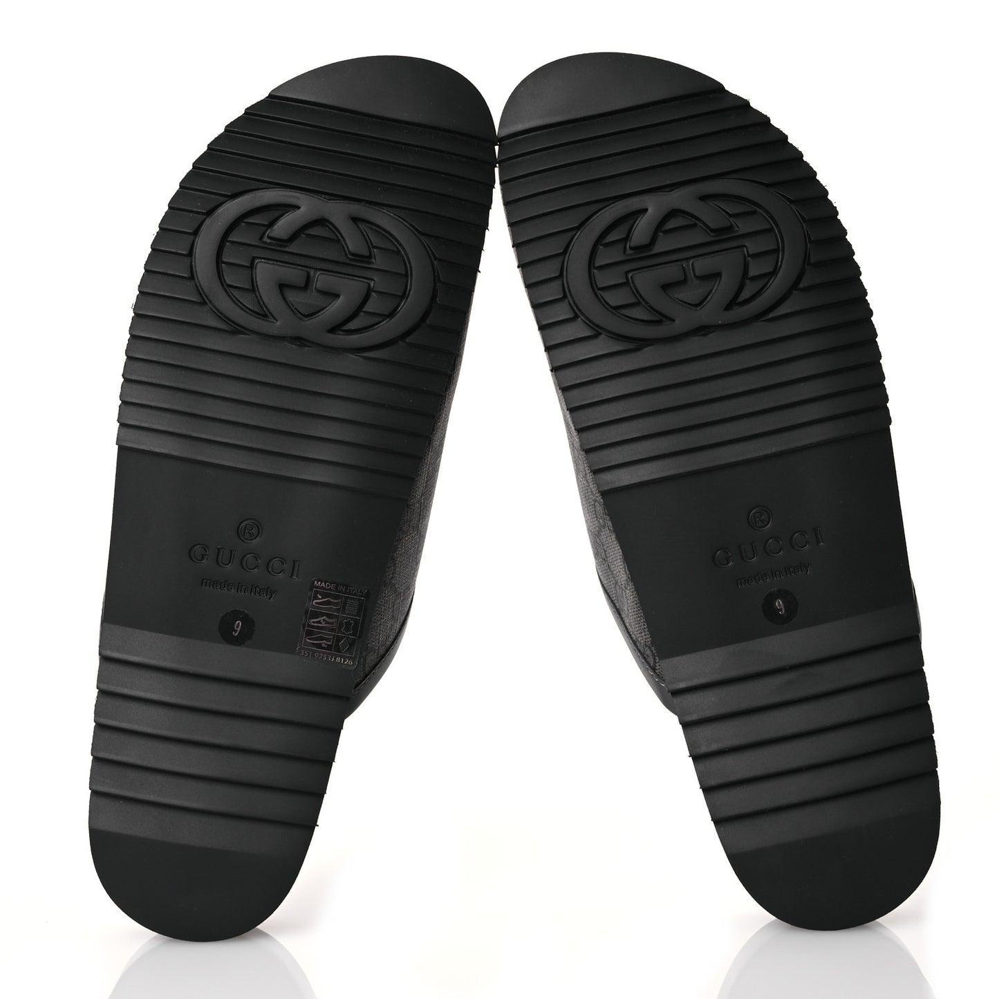 GG Supreme Monogram Granada Kid Mens Horsebit Lug Sole Mules 9 Grey Black