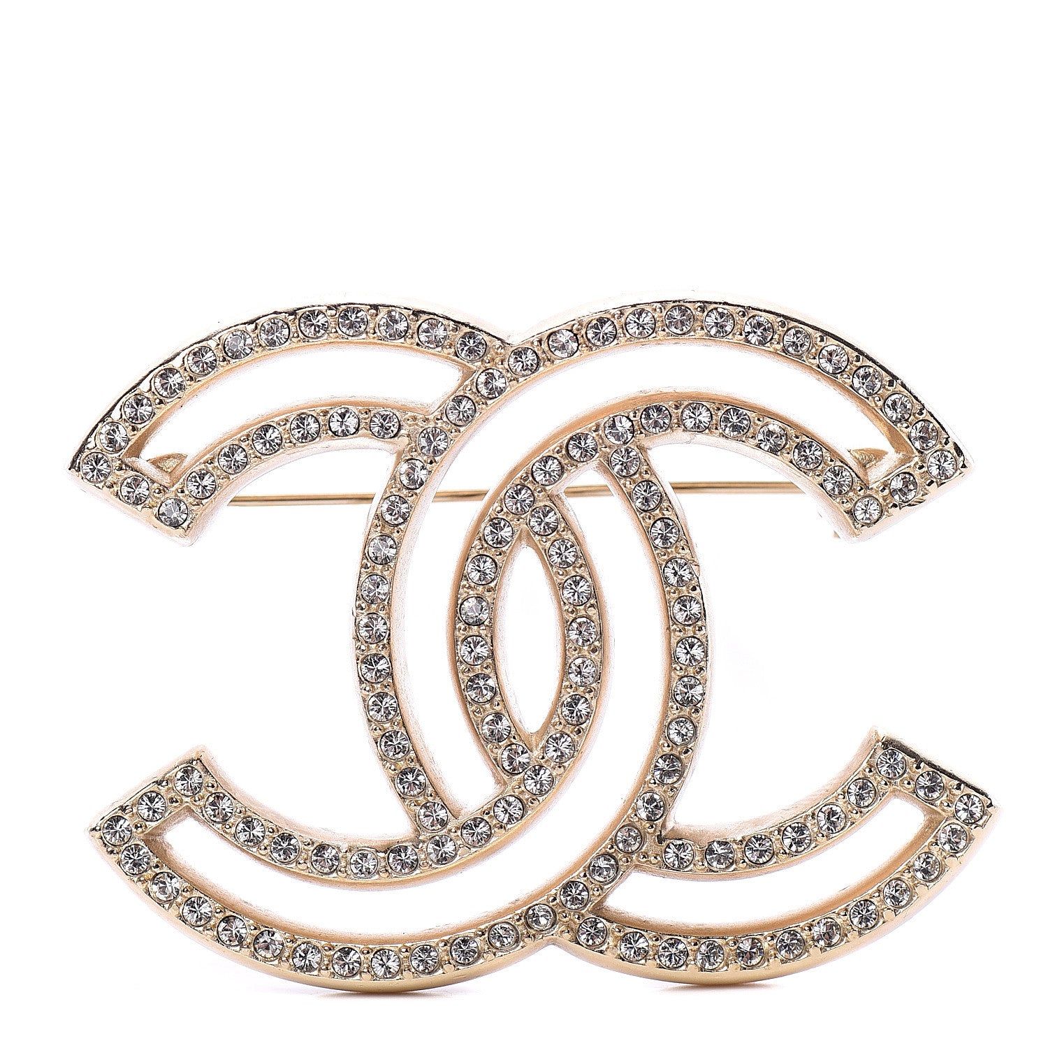 Chanel Crystal CC Brooch Light Gold 1 of 3