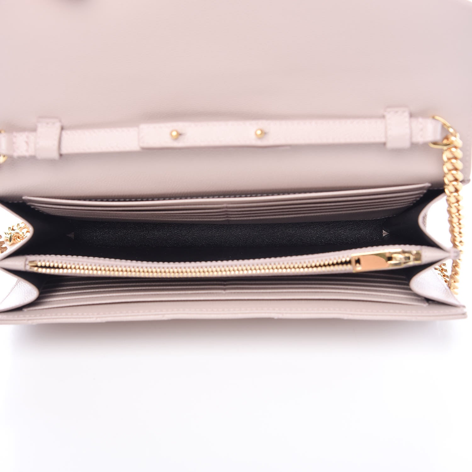 Saint Laurent Grain De Poudre Matelasse Chevron Monogram Chain Wallet Rose Antic 5 of 12