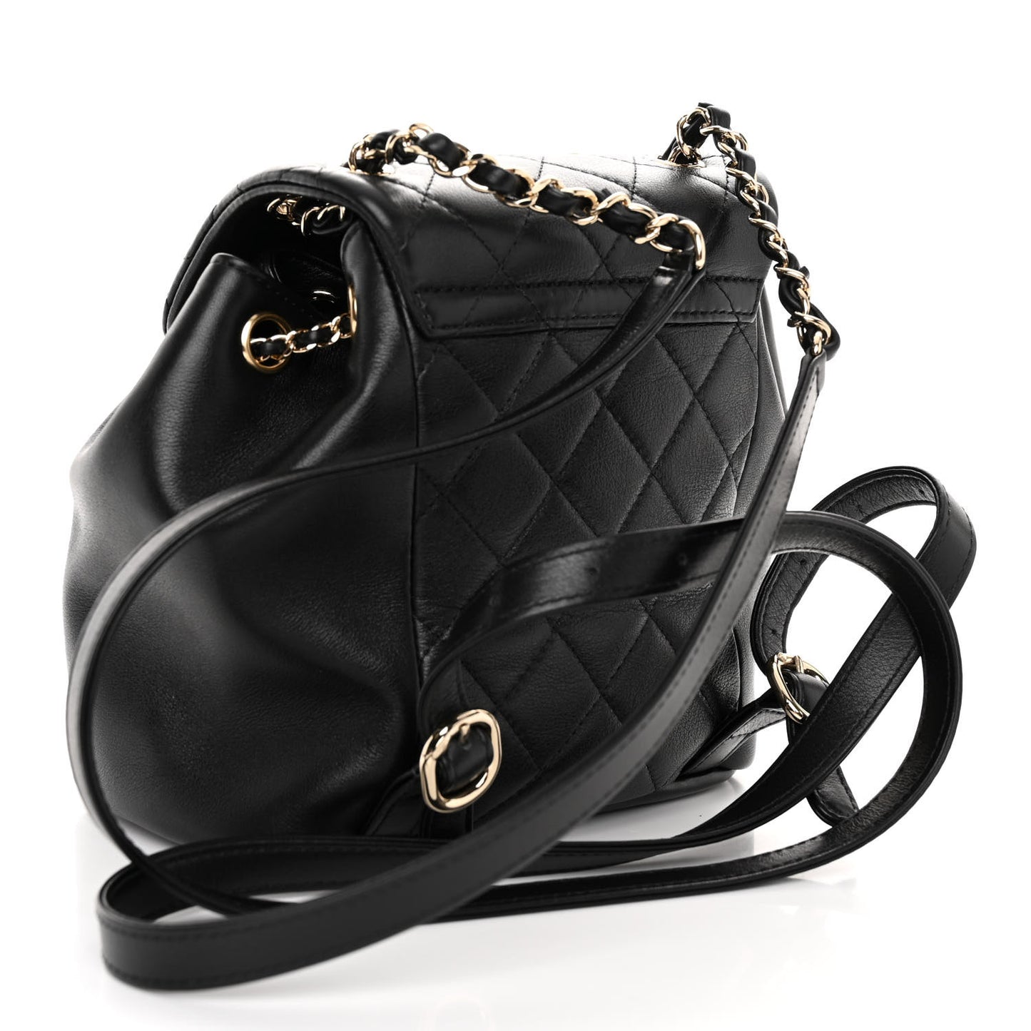 Lambskin Quilted Small Duma Drawstring Backpack Black